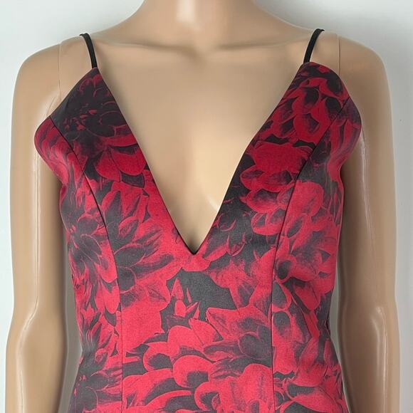 NBD x Revolve Comeback Floral Print Red Black Open Back A-Line Mini Dress - Picture 4 of 12